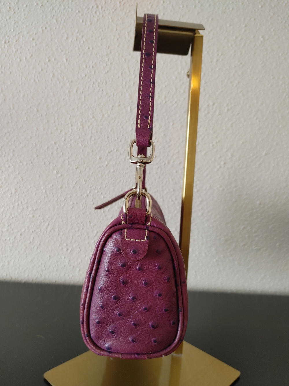 Dooney & Bourke Plum Ostrich-Embossed Mini Barrel Bag Wristlet - Picture 3 of 6